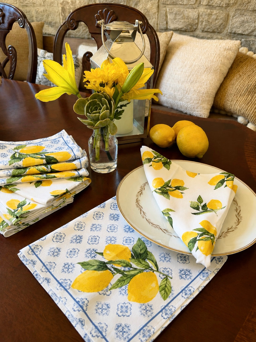 Lemon Framed N' Tossed Napkin Set