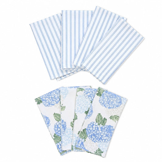 Blue Hydrangea and Stripe Napkin Set