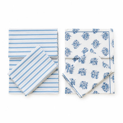 Blue Bouquet and Stripe Napkin Set