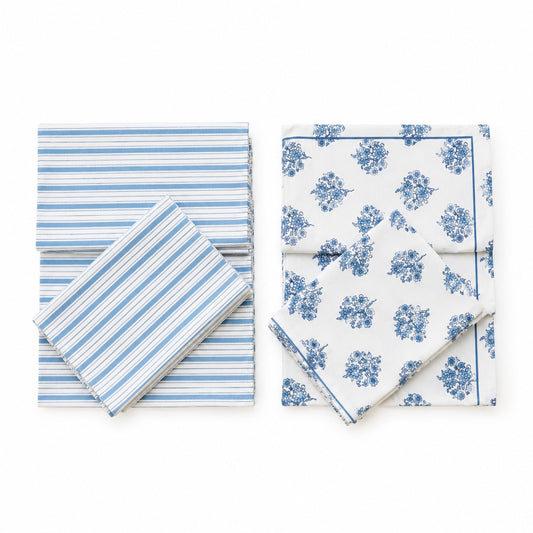 Blue Bouquet and Stripe Napkin Set