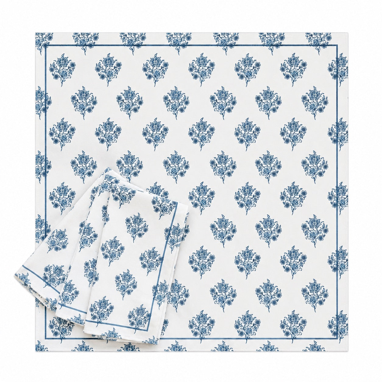 Blue Bouquet and Stripe Napkin Set